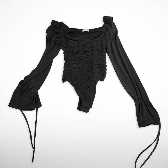 Free People Ruched Black Long-Sleeve Bodysuit - XS - Picture 1 of 10